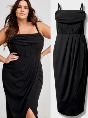 NWT Torrid Tulip Hem Bustier Deep Black Midi Dress | 12